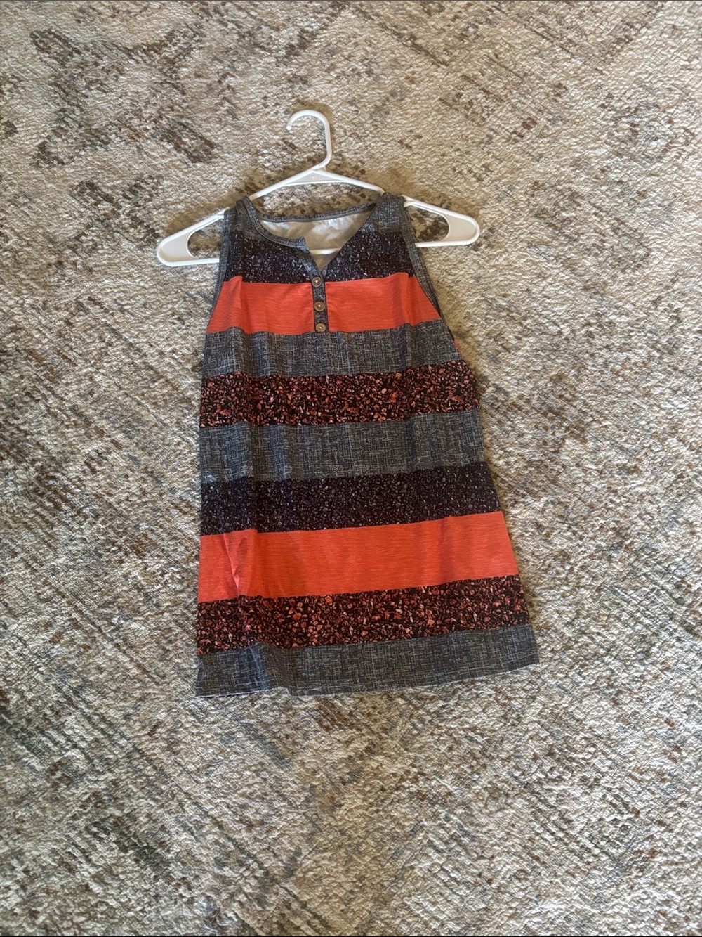 Striped Sleeveless Tank Top in Coral and Gray
